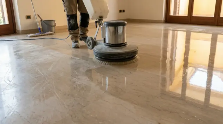Lucidatura di un pavimento in marmo opaco con una macchina professionale